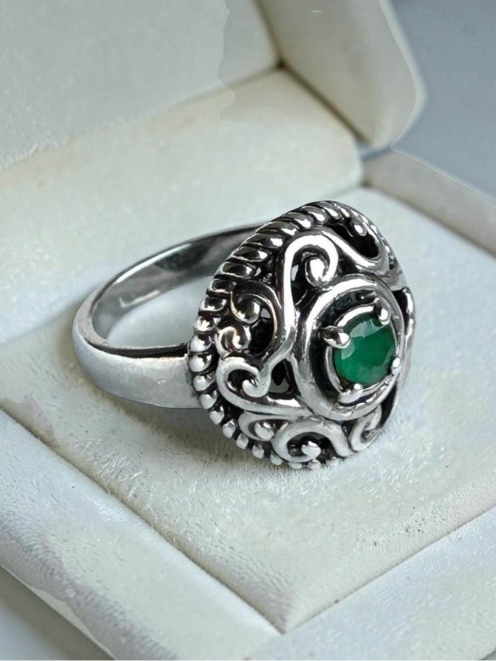 Carolyn Pollack 925 Sterling Silver Faceted Emerald May Birthstone Ring Size 5